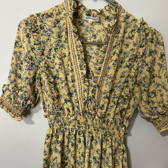 Max Studio Tiered Maxi Ruffle Dress sz xs Floral Smocked Soft Feminine Country - Picture 3 of 9